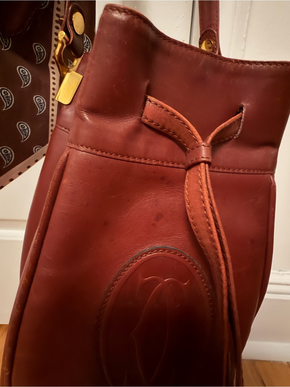 Cartier Brown Leather Drawstring Crossbody Bag - Picture 2 of 7